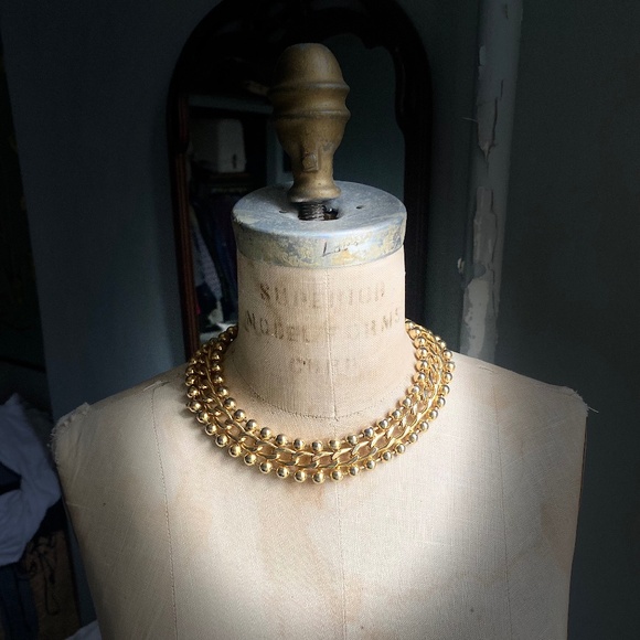 Gold Plated Ball & Chain Collar Necklace 16" - Picture 2 of 8